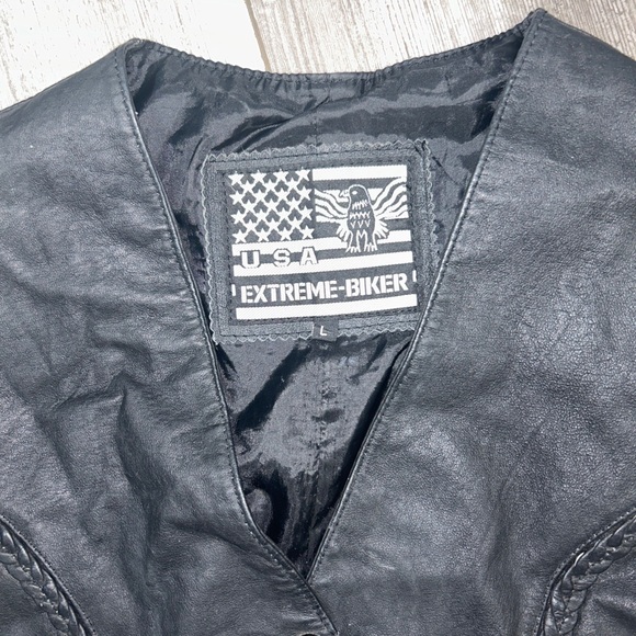 Extreme Biker USA Black Leather Motorcycle Vest LV221 Womens Large - Picture 3 of 7